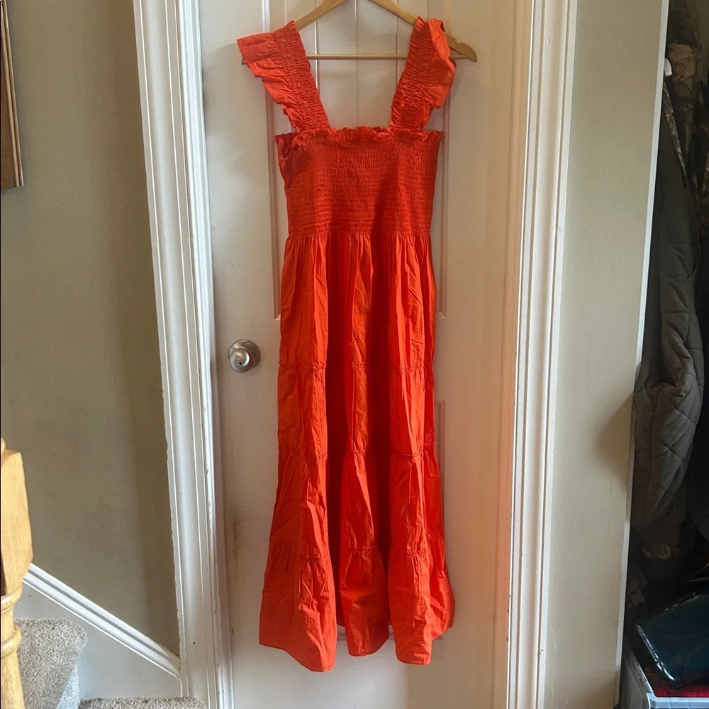 Quince smocked orange midi dress - Picture 2 of 6